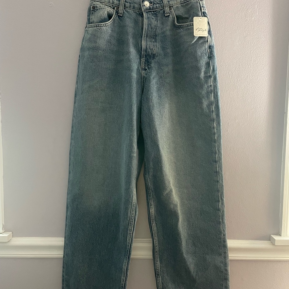 Free People Blue Relaxed Jeans High-Rise Wide-Leg